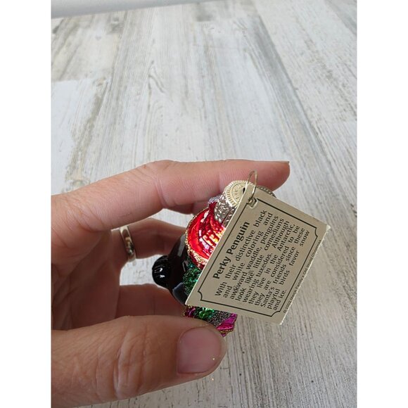 OWC old world perky penguin bird glass ornament glitter Xmas tree zoo - Picture 7 of 8